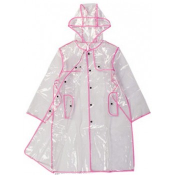 Plastik - Mantel Regenmantel Damen Fashion Type L glasklar transparent Rand: pink - LAGERWARE